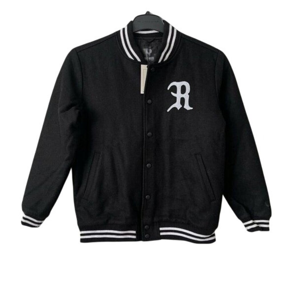 Remix Taipei Black Varsity Jacket Embroidered Logo Wool Quilted Lining Size S